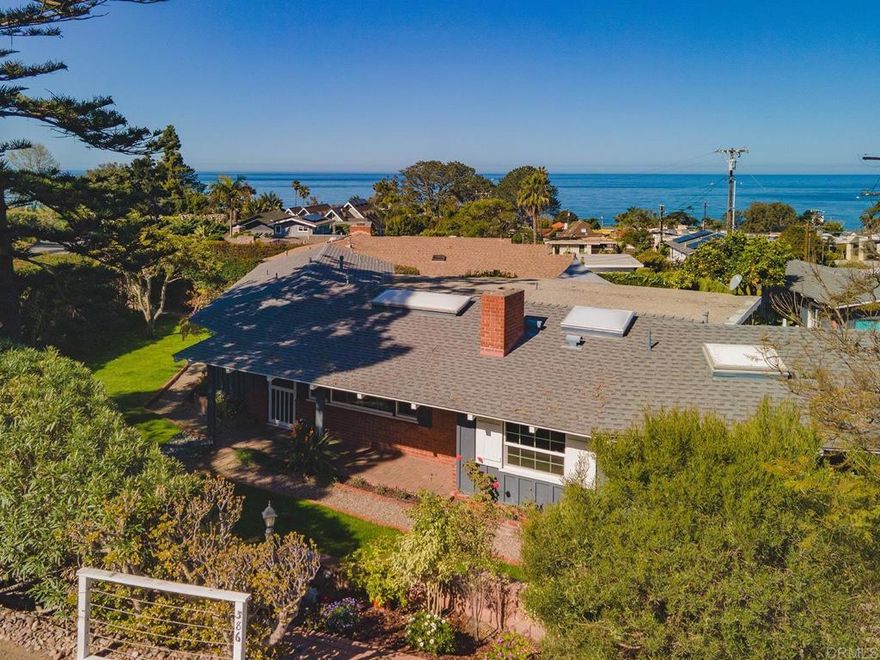 **LOCATION, LOCATION! WALK SCORE 85**  CHARMING, SINGLE LEVEL BEACH COTTAGE WITH SWEEPING OCEAN VIEWS** NESTLED ON AN OVERSIZED 9000+ SQ FT CORNER LOT** "SWEET SPOT" OF THE SEASIDE VILLAGE OF  DEL MAR VILLAGE **QUIET CUL DE SAC ONE BLOCK AWAY FROM FINE DINING, SHOPPING, LIBRARY**SHORT STROLL TO THE OCEAN BLUFFS ,SCENIC PARKS AND SANDY DEL MAR BEACH**DETACHED OFFICE WITH BUILTINS NOT INCLUDED IN SQ FT LISTED**THIRD BEDROOM IS CURRENTLY USED AS OFFICE WITH BUILTINS AND CLOSET**LIVING ROOM HAS SOARING WOOD BEAM CEILINGS, BRICK FIREPLACE, ORIGINAL OAK FLOORS** BONUS FAMILY ROOM WITH WOOD BEAM CEILING AND OAK FLOORS** ATTACHED 2 CAR GARAGE, 2 ADDTIONAL SPACES AND EV CHARGING**POTENTIAL TO ADD A DETACHED/ATTACHED ADU WITHOUT DRB APPROVAL**THIS IS A RARE OPPORTUNITY! DON'T MISS IT**NOT A  CONDO/CONDO LOT LIKE RECENTLY SOLD  PROPERITES WEST OF 101 **
