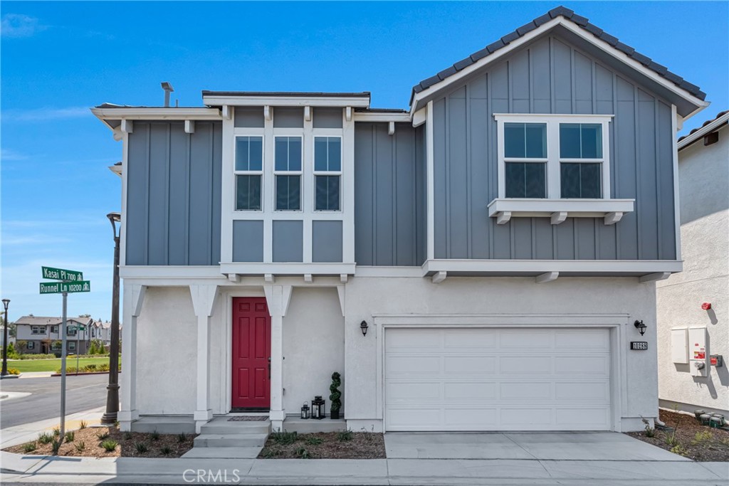 Welcome to Riverpointe—a charming hillside community in Riverside! This nearly new 4-bedroom, 2.5-bath home offers 1,968 sq ft of thoughtfully designed living space with an open floor plan, high ceilings, and abundant natural light. The gourmet kitchen is a chef’s dream, featuring a spacious center island, granite countertops, white cabinetry, stainless steel appliances, and extensive storage—perfect for family meals and entertaining. The seamless flow from kitchen to dining and living areas is enhanced by recessed lighting and neutral finishes. Downstairs includes a powder room and a convenient storage closet. Upstairs, the expansive primary suite boasts a luxurious en-suite bath with a soaking tub, walk-in shower, dual sinks, and a generous walk-in closet. Three additional bedrooms share a full bath with dual sinks and a tub/shower combo. The upstairs laundry room adds everyday convenience. Step outside to a cozy backyard with new pavers, great for hosting BBQs or relaxing evenings. Enjoy unobstructed sunset and city light views from your front porch and upstairs windows. With no neighbors in front and only one to the side, this corner lot offers privacy and tranquility. Directly across the street, a nature preserve provides hiking trails and open space. Energy-efficient features include solar panels and certification by the U.S. Department of Energy, designed to be 40–50% more efficient than standard new homes. The Riverpointe HOA offers amenities such as an open grass area, picnic tables, and maintained grounds.