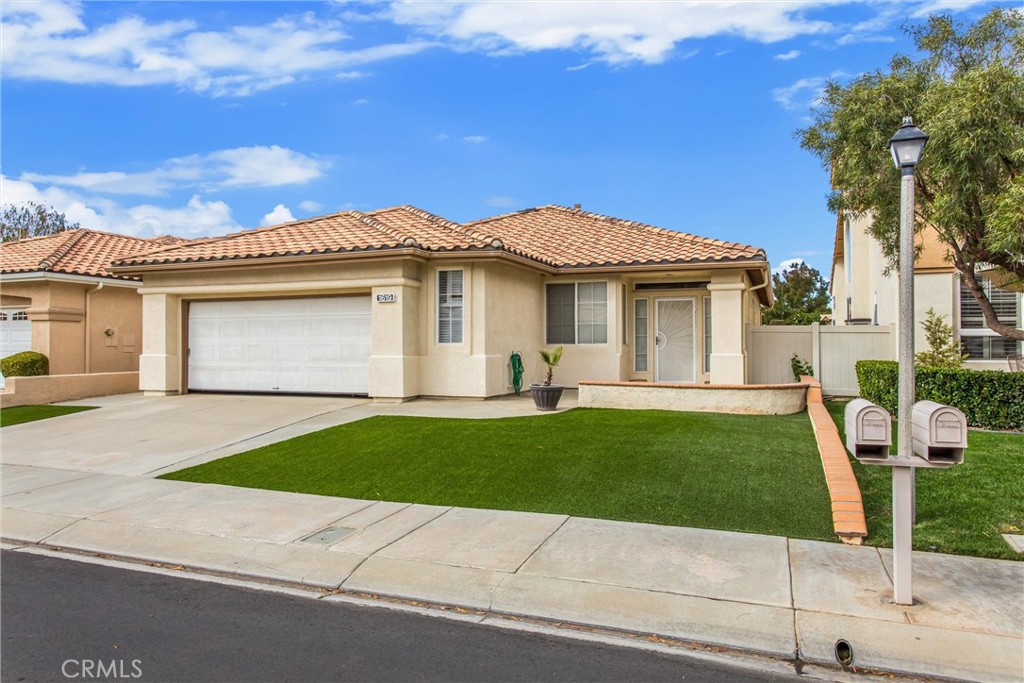 A lovely Jasmine is now for sale in the amazing community of Sun Lakes Country Club.  This 1785 square foot home features 2 bedrooms, 2 bath, living room, dining room, kitchen, family room area, bonus room, and an indoor laundry room.  As you enter this spacious home, you are immediately greeted by a living and dining room that is sure to become a popular gathering place.  The bonus room can be used for an office, den, craft room or anything your heart desires.  The open kitchen with ample work area, granite counter top, and splendid views of the San Gorgonio mountains are sure to make any cook happy as a clam. The kitchen overlooks the family room and eating area, making entertaining a breeze.  The primary suite offers a walk-in closet, sliding door to the patio area and a private dressing/bath area.  The guest bedroom is roomy and sure to comfort any guest for any length of time.  An indoor laundry room with plenty of cabinet space is a huge plus and the walk-in pantry has many benefits for both convenience and home organization.  The attached 2 car garage features ample space for storage and/or a golf cart.  The front yard is almost maintenance fee with turf grass which is cost effective.  The backyard showcases beautiful views, a couple of fruit trees and a durable  Alumawood patio cover - perfect for relaxing or entertaining outdoors.  Sun Lakes Country Club is one of the most affordable 55+ active adult communities in Southern California.