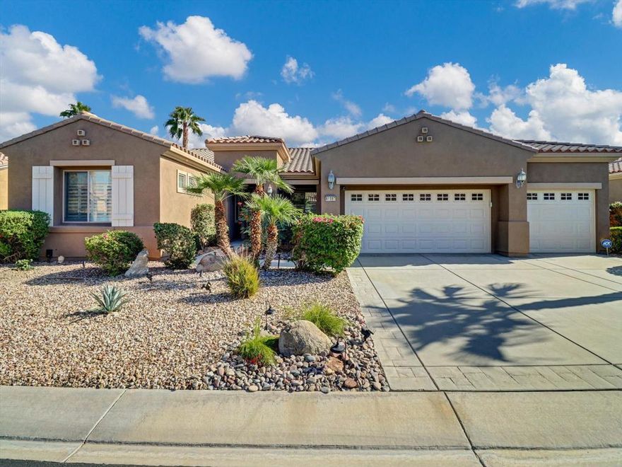 Welcome to 81597 Camino El Triunfo -- a beautifully upgraded El Dorado model in the heart of Sun City Palm Desert, the desert's premier 55+ resort community. This beautifully updated and spacious 2-bedroom, 2-bath, solar home with den offers an ideal blend of comfort and sophistication. The open-concept great room features large picture windows that fill the home with natural light, high ceilings, and a seamless flow into the upgraded kitchen with granite counters, stainless appliances, and ample cabinetry. The primary suite offers a spa-inspired bath with dual vanities and a generous walk-in closet. The guest room and den provide versatility for work or visiting family. Step outside to a private backyard oasis with an extended covered patio, lush landscaping, BBQ island and tranquil sitting areas next to an inviting spool with waterfall. Perfect for relaxing or entertaining. Residents of Sun City Palm Desert enjoy two championship golf courses, fitness centers, pools, tennis, pickleball, restaurants, and countless social clubs -- all within a vibrant, gated community designed for resort-style living.  The upgrades to this property are too much to list.  Please see the document folder for additional upgrade information.  Call today at 760-574-2299 for showings.  Use the link below for SunCity development information.  https://www.scpdca.com