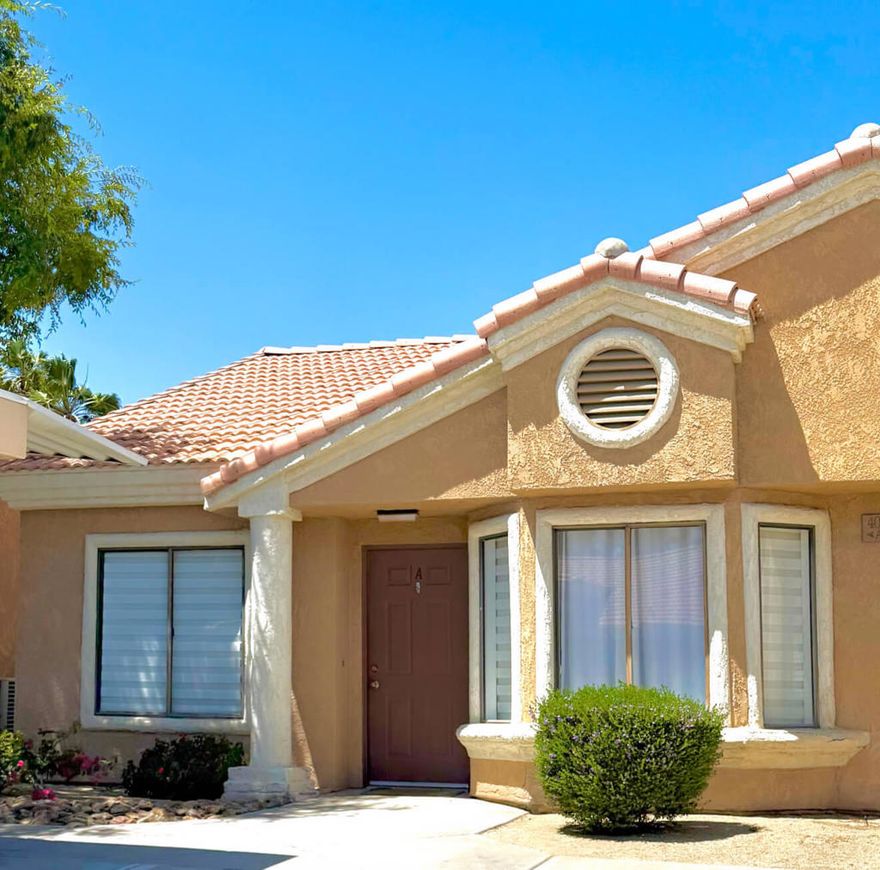 Discover your desert oasis in this 2-bedroom, 2-bathroom, single-story condominium nestled on a serene corner lot in Palm Desert. With no one above you and soaring vaulted ceilings, this home offers an airy, open ambiance. Stay cool and comfortable year-round with a newly installed air conditioning system, effortlessly controlled by a Nest smart programmable thermostat for ultimate convenience and energy efficiency. The in-unit washer and dryer add practicality.Step outside your front door and immerse yourself in the vibrant Palm Desert lifestyle. This privileged location places you just moments from the freeway, granting easy access to world-renowned events like the Coachella Music Festival, Stagecoach Music Festival, and BNP Paribas Tennis Tournament. Whether you're a music enthusiast, sports lover, or simply seeking the best of desert living, this home puts it all within reach.Tucked within a small, intimate community, this condominium offers exclusive access to exceptional amenities. Dive into the updated community pool, perfect for relaxing under the desert sun, or unwind in the fully upgraded private clubhouse, complete with gym and a cozy movie theater.This corner-lot gem is more than a home--it's a lifestyle. With its quiet surroundings, modern upgrades, and proximity to Palm Desert's finest attractions, this condominium is your ticket to desert living at its most exciting. Don't miss the chance to own a slice of paradise in one of the Coachella Valley's most sought-after locations. Schedule your private tour today!