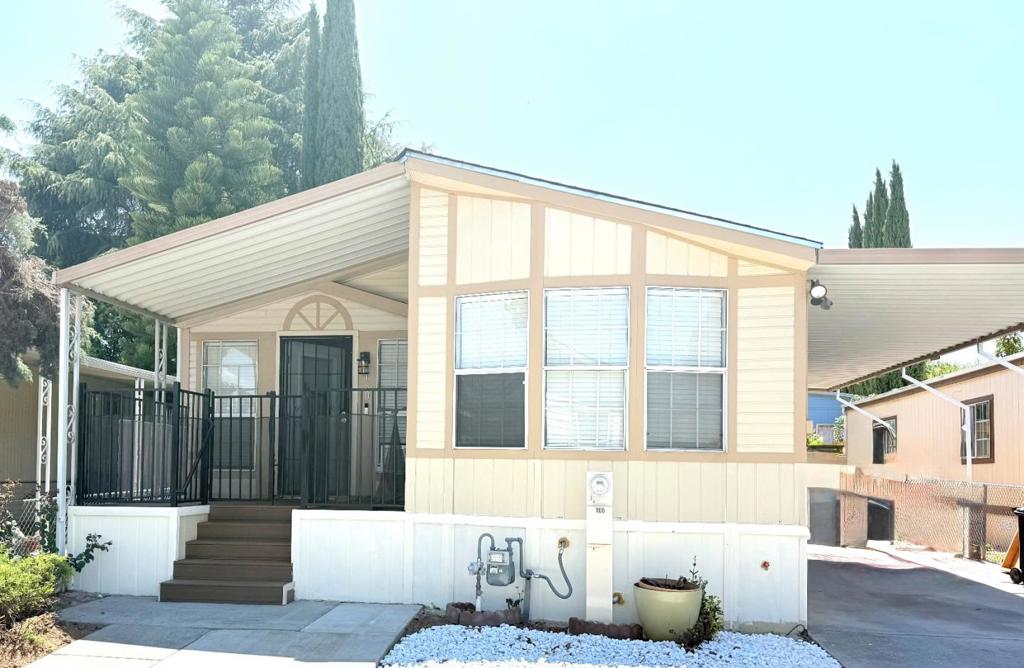 Welcome to this beautifully upgraded and move-in ready home in the heart of SAN JOSE! This spacious 3-bedrooms, 2-bathrooms home features approximately 1,344 sq ft of living space and has been tastefully upgraded within the past 3 months. Recent improvements include a new porch, new skirting, extended carport, new shed, new roof, new interior paint, and stylish kitchen updates with a modern sink, counter top and refreshed bathroom vanity. Refrigerator, washer, and dryer are included! Great location near shopping, dining, and freeway access. Space rent is approximately $1,270/month. Don't miss this incredible opportunity!