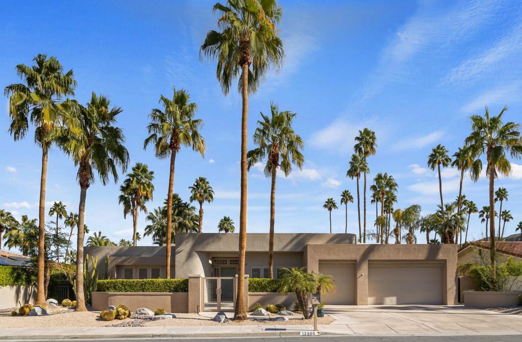 Custom luxury in the coveted south Palm Springs neighborhood of Indian Canyons. Fee simple - you own the land! Elevated style and elegantarchitectural details shine in the towering ceilings, curved corners, custom built-ins, and oversized doorways. Enjoy the comforts of the open kitchen andfamily room that includes a stone brick gas fireplace, walk-in pantry, breakfast nook, prep island and eating bar. All connected to a sun-soaked patio foryour morning coffee. Host guests in the captivating formal living room and dining room with exceptional mountain views. Generous natural light with customshutters throughout. Step into the tranquil backyard with its resort-like pool featuring a waterfall, fountains and spa. Savor the desert nights by the gas fire-pitor nap under the Pergola covered patio. Serve dinner in the loggia with direct access to the family room for ease of entertainment. Retreat to the spaciousprimary bedroom with a view of the serene blue waters of the pool in the background, sliding door to the patio, large ensuite with double vanity, soaking tub, and dual walk-in closets. This home embodies the true indulgence of Palm Springs. New Upgrades; Complete tear off new roof, 2 new HVAC systems and new solar panels. All in the last few years. Furniture included in the sale.
