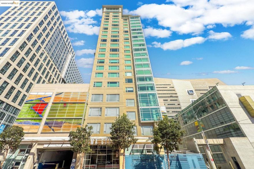 Beautiful corner condo unit with panoramic  views of San Francisco (including iconic Salesforce Tower), downtown Oakland and the Bay.  Remodeled kitchen with stainless steel Bosch appliances, Studio Becker cabinets, Ceasarstone countertops, recessed lighting and luxury vinyl flooring.  The bonus den has been converted to a bedroom with locking door.  This modern building has a 24 hour door person, complimentary coffee in the lobby along with many available artistic lounges to use as guess desire.  Wait until you see the beautiful park on the 5th floor featuring greenery, luxury spa, barbecue area, fire pit, fitness club, walking trails, ping pong table, yoga room and chef’s kitchen in club room.  Leased parking is available thru Ace Management .  Valet parking is an option along with Bi-Weekly Housekeeping.  Short walk to BART trains and other transportation. Views:  Downtown