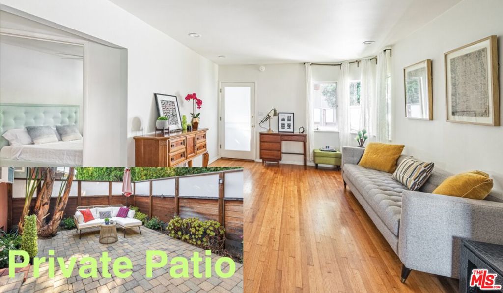 Pet friendly (even large dogs okay). Bungalow/cottage-like 1-bedroom apartment with 2 private enclosed patios + private garage + washer/dryer inside + hardwood floors throughout. Just blocks from Montana Avenue shops and restaurants. The kitchen has a refrigerator, range, microwave, and dishwasher. No upstairs/downstairs neighbors. A bike ride to the beach, Third Street Promenade, and much more. Landlord is okay with dogs of all sizes, but some restrictions may apply. Note: Private garage is narrow. Photos/video show an adjacent furnished unit. Unit 2 may be rented furnished for $4150 per month.