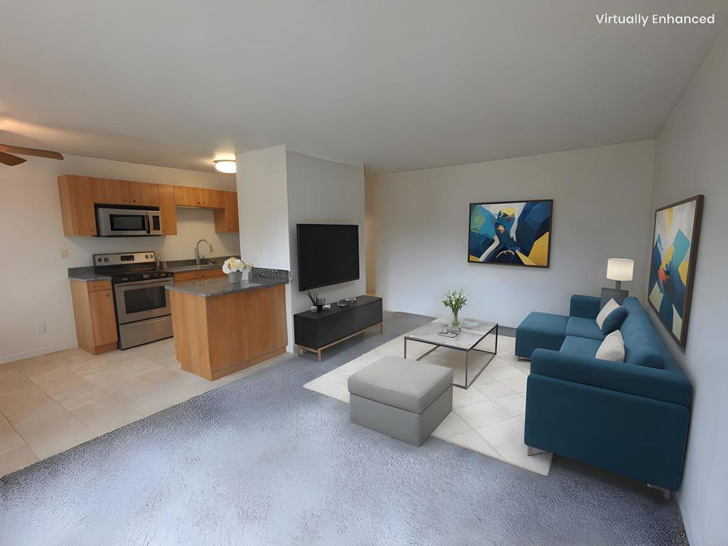 Top floor end unit 1 bedroom condominium with balcony and 1 assigned parking space in nice gated community. In unit laundry and a view towards the swimming pool. Fresh paint, granite counters, and stainless appliances. Walk-in closet. Water, sewer, and trash included. Available now.