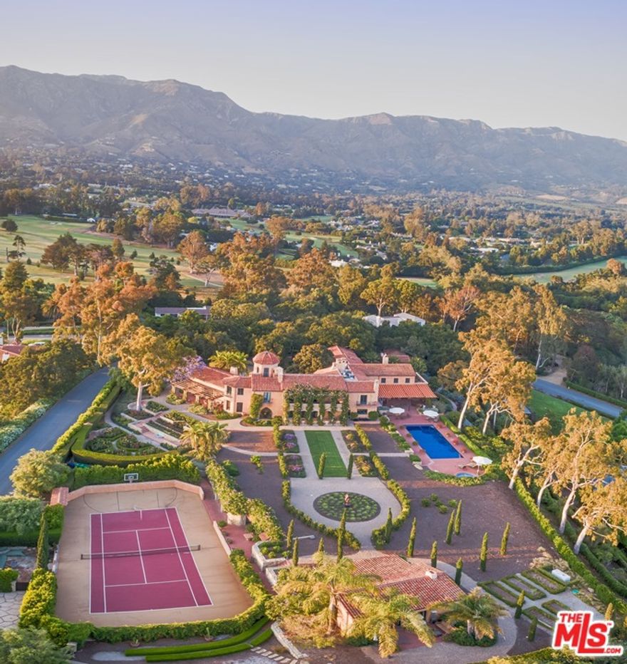 Drawing inspiration from around the globe, this architectural & spiritual estate is a luxurious display of international influences & has a storied history. Villa de la Vista was once a part of the San Leandro Ranch & owned by the famed Gould family. An extensive renovation in 2012 was undertaken & thru the architectural ingenuity of Thomas Bollay, this prominent residence was brought back to life. The estate sits on a unique 2.9-acre promontory offering a rare 360-degree bird's eye view out to the Pacific Ocean, coastline & mtns, complete with a pool, 1BD guest house, tennis pavilion & office building, rose gardens, & thoughtful garden spaces. The 6 bedroom main residence features a meditation room, home theater, wine cellar, bar, recording room, private gym & sauna. Perfection!