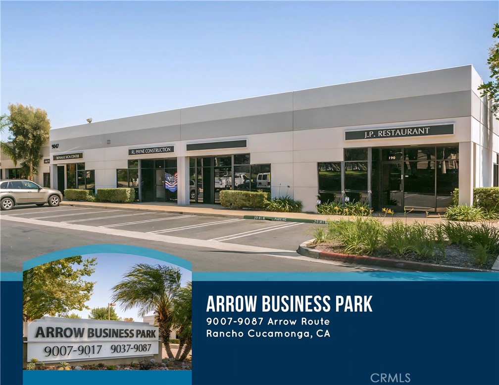 Best location for Office/warehouse in Rancho Cucamonga! Now best rate in the area! Attractive Industrial/Office/Warehouse, 77units, 7 Buildings (2 Stories), with 137,839 SF, Divisible into smaller Industrial/Office Condos, Separate Loading Docks for each individual industrial/warehouse. Great Location - High Visibility Street(Arrow Route & Vineyard) 352 Parking Spaces Excellent Location next to the Ontario International Airport. In the middle of I-10 and I-210 freeway! You must see it!!!
Available Suites:
9007-100 Office 2,098 SF
9087-200 Office 2,638 SF
9047-140 Office/Industrial 2,858 SF
9087-150 Office/Industrial 2,030 SF