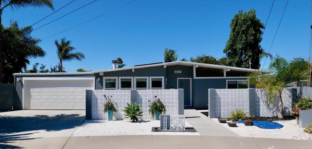 Mid-Century Modern Masterpiece by A. Quincy Jones. Own a piece of architectural history with this stunning mid-century modern home designed by the renowned A. Quincy Jones. Celebrated for his timeless simplicity in design, functionality and seamless integration of indoor and outdoor living, Jones’s design is fully realized in this single-story retreat.This home was designed in collaboration with Frederick Emmons for Sproul Development, with only 37 units built in the neighborhood. This particular model is known as The Lido. Nestled at the end of a quiet cul-de-sac, this move-in-ready gem sits on a generous (.23 acre) 10,000 sq ft lot. The oversized backyard features a cozy fire pit with built-in seating—perfect for entertaining under the stars. The fully fenced backyard offers ample space for a pool and/or an ADU. The family room opens to a large covered patio with skylights and fresh wood mulch surrounding the area. Enjoy modern upgrades like the fully paid-off solar panels, while still savoring the clean lines and natural flow of classic modern design. Located just few miles from the beach, harbor, pier, and vibrant downtowns of Oceanside and Carlsbad, this home offers both tranquility and convenience. Whether you’re seeking architectural significance, coastal lifestyle or a turnkey retreat—this home delivers it all.