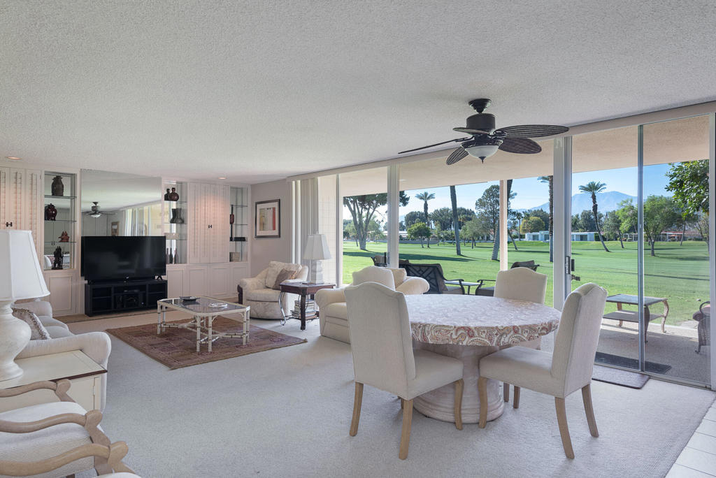 ***AVAILABLE 4/1/2025***Darling 2/2 Condo (Unit # 23) with unobstructed views of the southern mountains and the 1st & 18th fairways of the legendary Bob Hope Classic Course in private, member-owned Bermuda Dunes Country Club... Enclosed front and back patios. Master suite has built-ins, dual wash basins. Living/dining room combo with amazing views you don't want to miss out on!. Kitchen complete with breakfast bar and convenient desk. Leaded glass and wood front door. Washer dryer unit is located in the cart garage area adjacent to the spacious patio. Citrus trees to enjoy fresh squeezed juice every morning. Call now to book your stay. 30 day minimum.