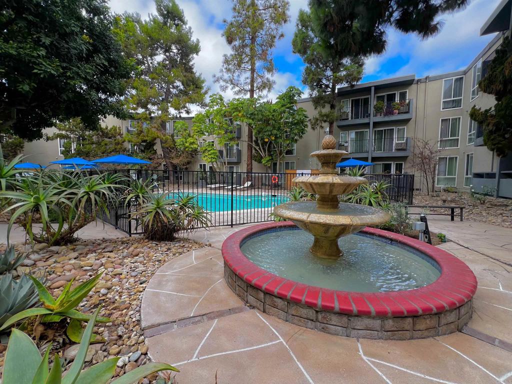 Come experience the Resort style living in This Charming Unit. This large 1 bed 1 bath condo has off street parking with easy access to the elevator. Sparkling community pool, Hot tub and Shaded sitting areas with BBQs. Walk to multiple restaurants, bars, and coffee shops. Features: 1 carport gated parking space with Door Opener, Gated main lobby entry , wall to wall Carpeting throughout the Bedroom and living room areas . Granite countertop, stainless steel stove, microwave, dishwasher, and refrigerator. Wall A/C & Electric Heat available. The amenities consist of a Courtyard Fountain, Pool, Jacuzzi, BBQ Area. Fitness Center, Community Entertainment Center w/ TV , Kitchen & Rec. Room w/ Pool Table. The property offers Lush unobstructed Courtyard & Pool Views from All Rooms & Private North facing Balcony. It may Come furnished or unfurnished per the buyers requested needs. The condominium has Upgraded Cabinets & Granite in Kitchen & Bath.This exceptional Gated Complex is located minutes away from SDSU Campus,La Mesa Village, and Downtown is 15 minutes away as well as Mission Valley.