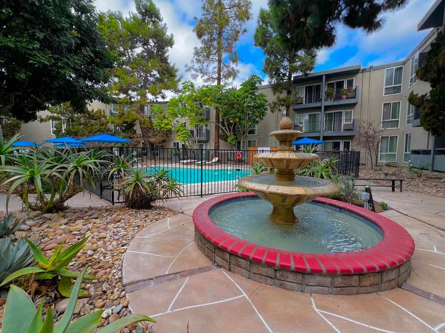 Come experience the Resort style living in This Charming Unit. This large 1 bed 1 bath condo has off street parking with easy access to the elevator. Sparkling community pool, Hot tub and Shaded sitting areas with BBQs. Walk to multiple restaurants, bars, and coffee shops. Features: 1 carport gated parking space with Door Opener, Gated main lobby entry , wall to wall Carpeting throughout the Bedroom and living room areas . Granite countertop, stainless steel stove, microwave, dishwasher, and refrigerator. Wall A/C & Electric Heat available. The amenities consist of a Courtyard Fountain, Pool, Jacuzzi, BBQ Area. Fitness Center, Community Entertainment Center w/ TV , Kitchen & Rec. Room w/ Pool Table. The property offers Lush unobstructed Courtyard & Pool Views from All Rooms & Private North facing Balcony. It may Come furnished or unfurnished per the buyers requested needs. The condominium has Upgraded Cabinets & Granite in Kitchen & Bath.This exceptional Gated Complex is located minutes away from SDSU Campus,La Mesa Village, and Downtown is 15 minutes away as well as Mission Valley.