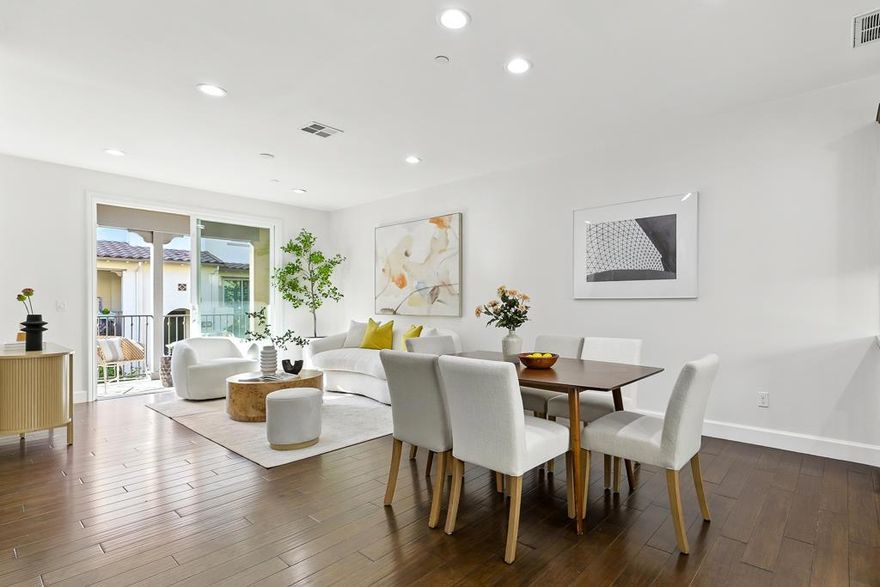 Welcome to this spacious 4BR/3.5BA townhouse, ideally located in the desirable Las Palmas Community. Offering 1,845 sq ft of living space, this home features an inviting open-concept layout that seamlessly connects the living, dining, and kitchen areas. Enjoy a private balcony, engineered hardwood floors, and recessed lighting throughout the main level. The gourmet kitchen is equipped with granite countertops, stainless steel appliances, ample cabinetry and a large island with breakfast bar. A full bedroom and bathroom on the first floor provide the perfect setup for guests or a home office. Upstairs, youll find three additional bedrooms, including a spacious primary suite with a walk-in closet and a luxurious en-suite bath with dual sinks. Additional highlights include fresh interior paint and an attached two-car garage. Well-maintained community with amenities including a playground, BBQ area, and clubhouse. Convenient access to Trader Joes, Whole Foods, Target, Sunnyvale Public Library, Las Palmas Park, and Washington Park. Minutes from top private schools such as BASIS, Challenger, and Stratford, as well as highly rated public schools. Just a short drive to major tech campuses including Google, Apple, LinkedIn, NVIDIA and more. Come make this your home!