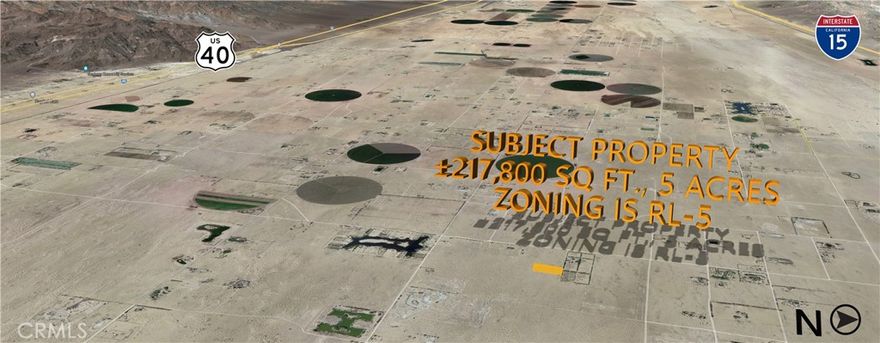 ±5 acre vacant land parcel in Newberry Springs.  Adjacent to existing residential developments on both the north and south.  Electricity runs along Fort Cady Rd approx. 1,200 feet to the west.  Zoning is RL-5 – rural living allowing one primary dwelling unit per 5 acre minimum.   Prime location for a future ranchette.