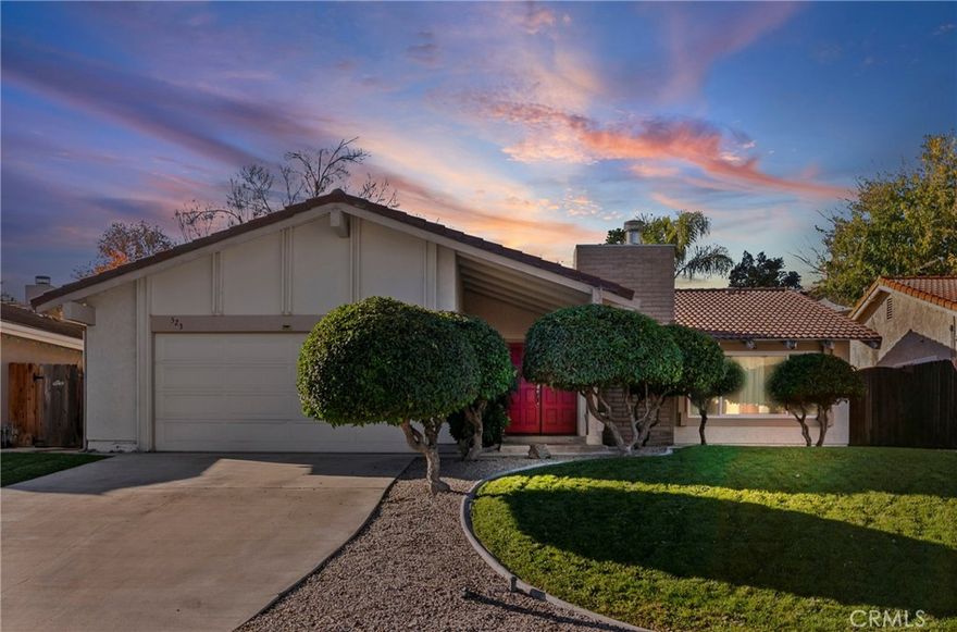 Step into this single level, expansive 4 Bedroom, 2 Full Bath, 1,858 sq.ft. home. First time on the market, semi-custom build in 1984 with updated kitchen, appliances and new vinyl windows and sliding door installed in 2023. Primary suite, stainless GE appliances in kitchen, solid red oak cabinetry throughout, high vaulted living room ceilings, wood burning fireplace, tons of storage in house and custom cabinetry in garage. Completely fenced backyard, automatic sprinklers and drip in front and backyards plus 40-year-old well established Jackson and Perkins Roses! Close to conveniences, shopping and schools. Come view this excellent floor plan ready to make your own!