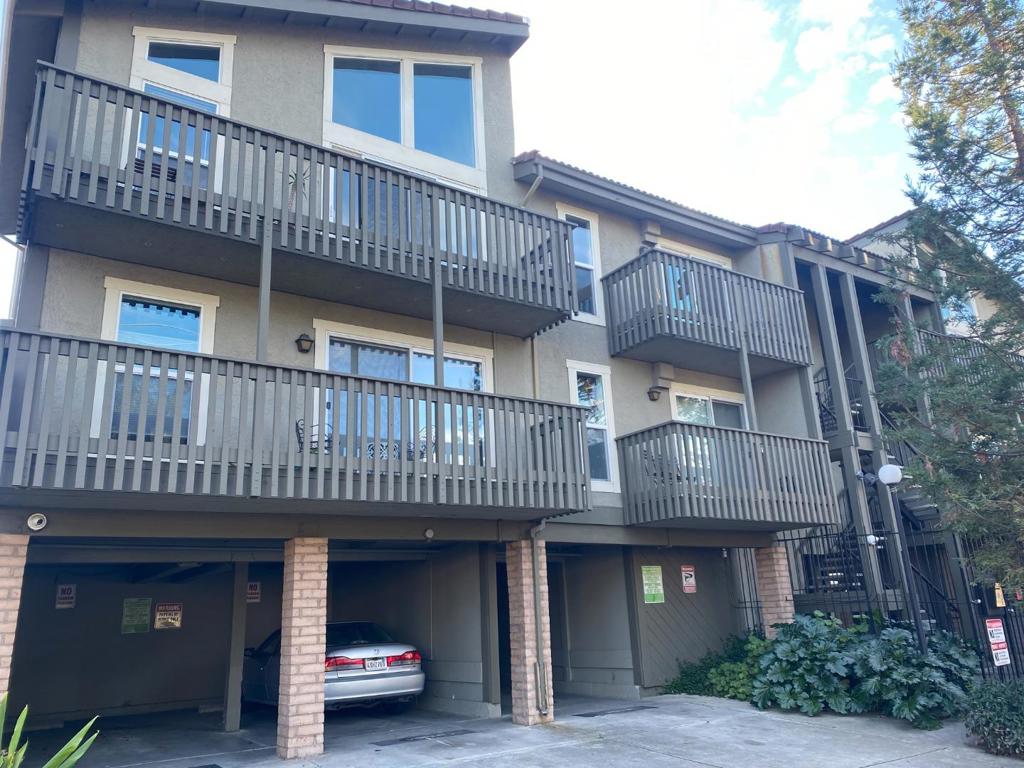 Top floor corner end unit with lots of light and vaulted living room ceiling, laminate floors throughout. No neighbors on 3 sides or above you! Enjoy two balconies with panoramic view of neighborhood. Walk to Amazon, bike to Meta, Stanford or hop on Hwy 101 to Silicon Valley jobs. Gated front for added security. Nicely appointed kitchen with all appliances you will need. Large bedroom space with two huge closets. Complex has locked storage for bikes and community laundry room. With some sprucing up, this will be a great abode. This property may qualify for First Time Buyer loan programs given its Census Tract location. Check with your loan agent!