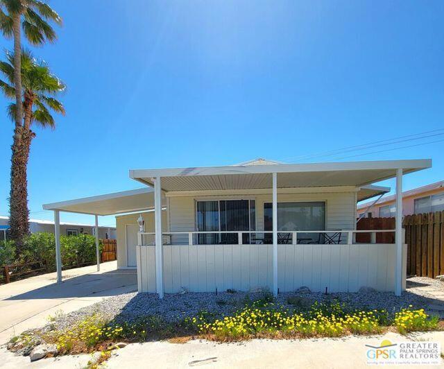 DESERT CREST COUNTRY CLUB IS A 55+ COMMUNITY, SO YOU MUST BE AT LEAST 55+ TO RENT HERE. Discover tranquility and comfort in this lovely 2Br 1BA manufactured home with 1,160 sqft of living space. Covered carport, Laundry room. Peaceful, well-maintained community with resort-styly amenities. Access to natural mineral spa and healing mineral waters. Breathtaking view of the mountains and golf course. Enjoy the quiet surroundings, and a friendly vibrant neighborhood. BE ADVISED: Previous tenant passed away in the unit