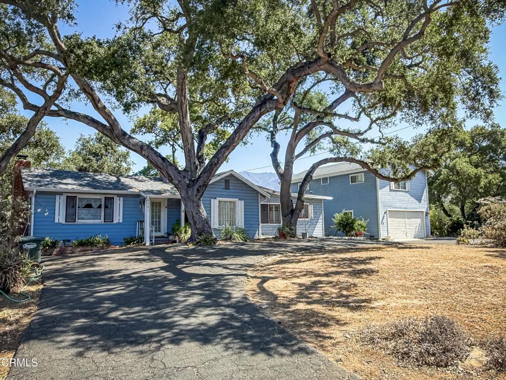 Set on a spacious 19,602 sq ft lot beneath mature oak trees, this distinctive property offers an inspiring blend of character, space, and versatility. The single-level 1,523 sqft main residence features a large living room, two bedrooms, two bathrooms, two fireplaces, laundry area, and a generous den--ideal for an office, studio, or guest use. Enjoy serene views of the nearby barranca and a natural indoor-outdoor flow to the peaceful backyard.In addition to the main home, the property includes two separate living spaces: a detached studio and a 1-bedroom, 1-bathroom apartment above the usable two-car garage--perfect for extended guests, rental income, or multi-generational living. A half-circle driveway offers easy entry and exit, and there's ample room for parking. While the main house invites cosmetic updates, it provides a canvas full of potential to personalize and transform. Conveniently located near the Ojai Preserve and Oak Grove School. This is a rare opportunity to own a property that combines natural beauty, lifestyle flexibility, and future potential--all in one of Ojai's desirable areas. ***Please do not approach the tenant or apartment above the garage***