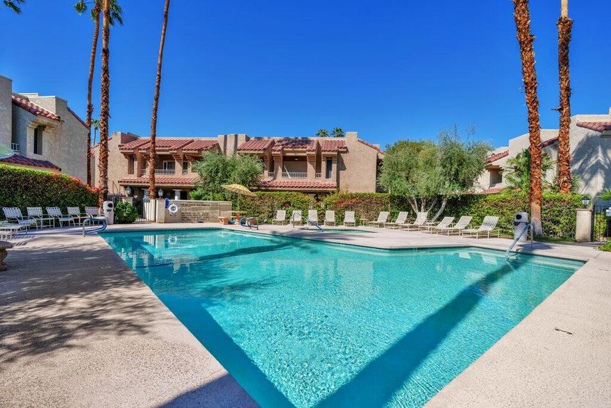 Quietly located on the east side of Esprit, this newly painted ground floor condo offers new flooring and a light and bright environment for you to make your own.  Location is everything and parking is steps away.  Enjoy the south facing patio views of the San Jacinto mountains and sunken tennis/pickleball court with the pool and spa just steps to the east.  Trader Joes is just outside the gates and you are minutes from Palm Springs to your west and the rest of the Desert Cities to your east!  Come make this delightful condo your main stay, weekend get-away or a nice rental property (30 day minimum).  Contact Roger at 760-963-9695 for a showing!