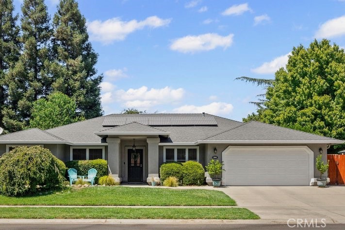 Have you been eagerly waiting for an Amber Grove home to become available? Bright, cheerful and colorful 204 Crater Lake Drive may be just the home of your dreams! Less than a block away and in view of the popular Peterson Park. It features 4 spacious bedrooms, 3 bathrooms with upgraded mirrors, showers and sinks, a pool with a gorgeous rock waterfall, and sought after solar. This home offers lovely newer laminate flooring and custom paint throughout. The front room is ideal for many purposes such as an office, play room, study, music or TV room. The family room has a vaulted ceiling and a cozy fireplace and a built-in surround sound. The dining area is nice and open with a view to the perfect backyard for entertaining, swimming, gardening and barbecuing! The light and bright kitchen provides an eating bar, recessed lighting, a gas range, corian countertops and looks out over the dining area and family room. The home is a split floor plan, with one bedroom and bathroom separate from the others having views of the resort style pool. The primary suite has dual sinks in the bathroom, a generous walk-in closet, and a large bedroom with a slider leading to a hot tub on the back patio. The laundry room has great cupboard space and a wash basin. The 2-car garage has an abundant amount of storage and if you are looking for extra parking for the boat, trailer or RV there is great potential here. The leased solar definitely helps to offset the PG&E costs and the whole house fan works wonders on cool mornings. With so much character and charm filling this home, you will have to come see it for yourself!