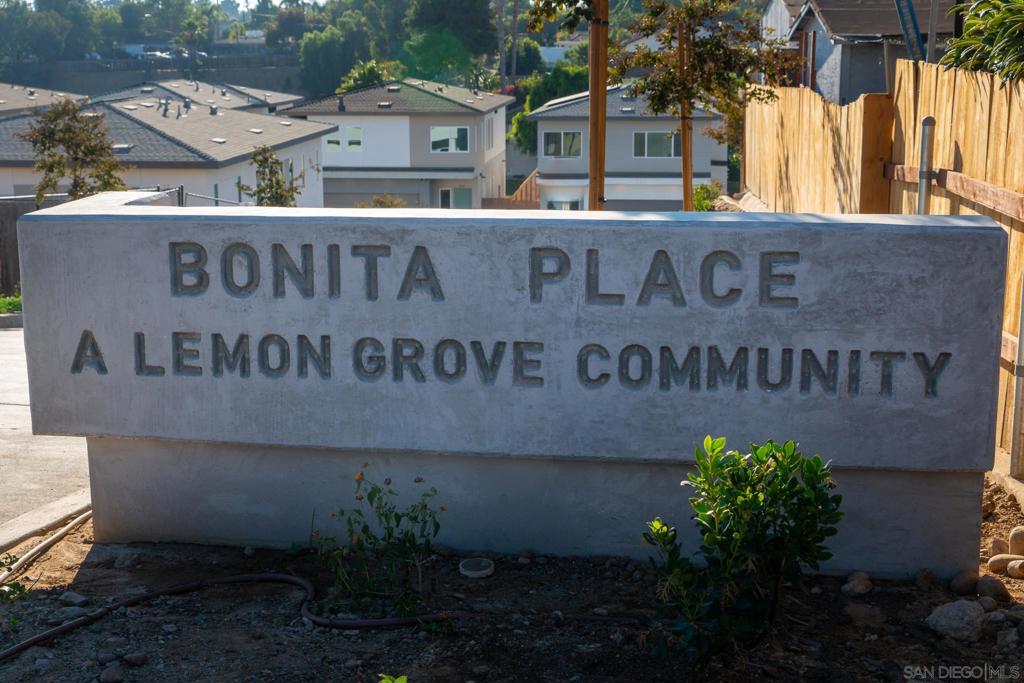 NEW CONSTRUCTION. Lot 6. Move-in ready! Bonita Place is an enclave nestled onto a private road in the city of Lemon Grove, CA, a community of 14 new single family homes. (Back on market - buyer not performing.) The modern, inviting design exhibits clean lines with contemporary color schemes and exterior siding accents. The 3-Br/2.5-Ba open and bright floor plans offers an upstairs family room / loft, quartz countertops, white shaker cabinets, luxury vinyl plank flooring, tile bathroom flooring, modern kitchen and bath fixtures, an expansive rear 1st-floor slider / windows, and 9’ ceilings! The master suite includes a double vanity, a quartz countertop, and tiled shower walls as well. The attached two-car garage is EV charging ready. Solar panels are also included for purchase or lease. In addition to fenced backyards, the community features a private park with playground exclusive to the Bonita Place homeowners. Bonita Place is under construction. Buyers may select cabinetry, countertop, flooring, and appliance upgrades per construction schedule. Photos are artist's renderings. Actual homes will vary. HOA fee includes front yard maintenance and irrigation! The modern, inviting design exhibits clean lines with contemporary color schemes and exterior siding accents. The 3-Br/2.5-Ba open and bright floor plans offers an upstairs family room / loft, quartz countertops, white shaker cabinets, luxury vinyl plank flooring, tile bathroom flooring, modern kitchen and bath fixtures, an expansive rear 1st-floor slider / windows, and 9’ ceilings! The master suite includes a double vanity, a quartz countertop, and tiled shower walls as well. The attached two-car garage is EV charging ready. Solar panels are also included for purchase or lease. In addition to fenced backyards, the community features a private park with playground exclusive to the Bonita Place homeowners. Photos are artist's renderings. Actual homes will vary.