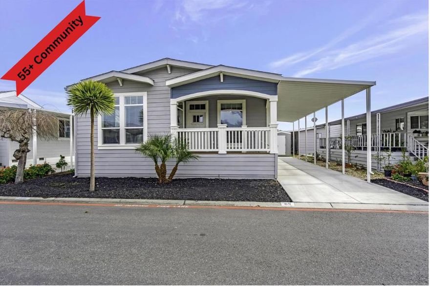 Welcome to Sunnyvale's most sought-after 55+ community! This 3-bedroom, 2-bathroom home is ready to be yours. With its charming, low-maintenance front landscaping, the home immediately welcomes you. Inside, you'll find an open-concept layout offering a spacious living area perfect for working, relaxing, and entertaining. Large dual-pane windows and skylights flood the home with natural light, creating a bright and airy atmosphere. The chef-inspired kitchen features sleek stainless steel appliances, beautiful quartz countertops, large center island, new built-in microwave, and ample designer cabinetry and pantry for all your storage needs. A few other highlights include: new carpet, laminate floors, crown molding, tray ceiling, AC, and a storage shed. The primary bathroom is a true retreat with dual sinks, a walk-in shower, and a generously sized walk-in closet. The two additional bedrooms are comfortable and provide great closet space. Plus, you'll love the convenience of being close to Mountain View, Santa Clara, and major highways 101, 237, and 85. Don't miss out on this incredible opportunity!