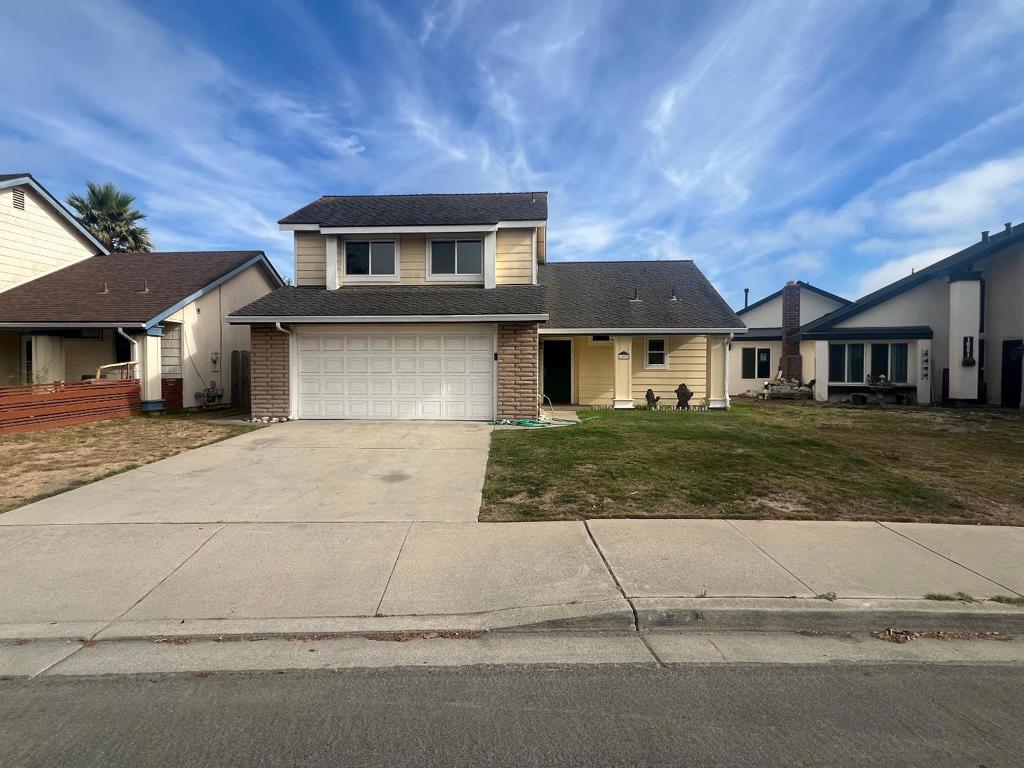 Great starter two story home with large primary suite on ground floor with walk in closet. Living room with tall vaulted ceiling and fireplace. Tiled kitchen with refrigerator, gas range, dishwasher, disposal, and corner sink looking out to the back yard. Nice size dining area off kitchen and full two car garage with opener and laundry hook ups. Patio home with zero lot line on one side and traditional side yard on the other. Great location close to school and shopping.
