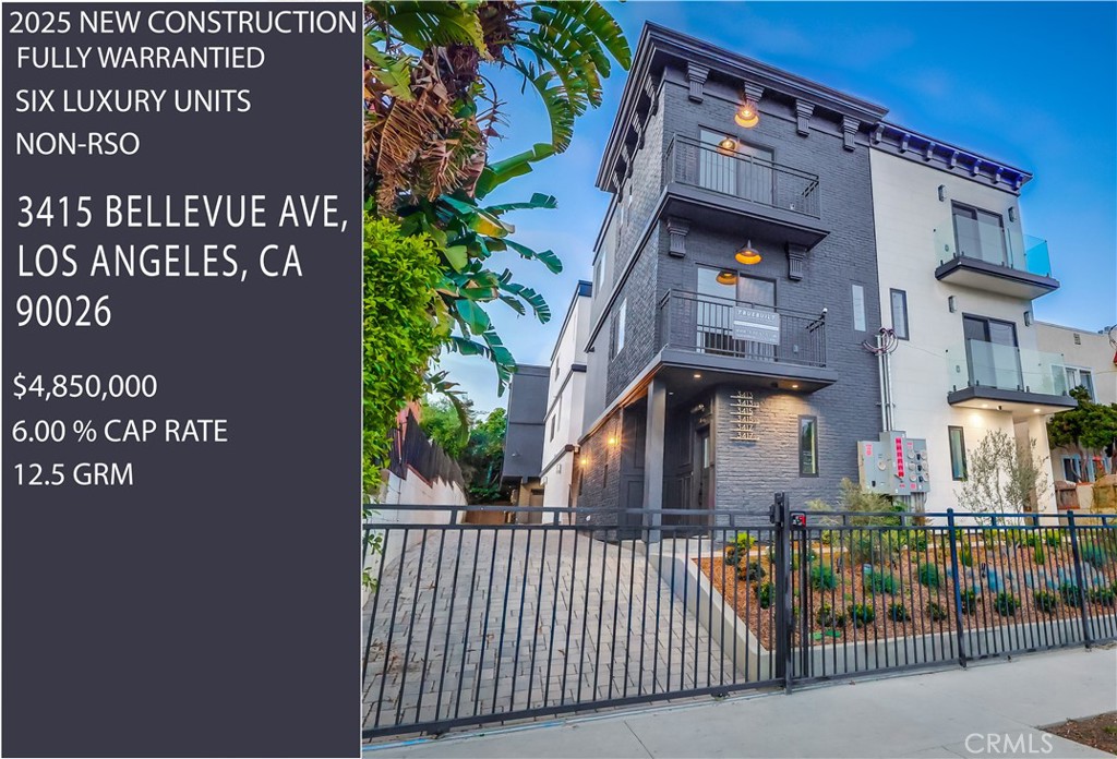 NEW CONSTRUCTION SIX UNIT LUXURY TOWNHOME COMPLEX
LOCATED BETWEEN SILVERLAKE AND VIRGIL VILLAGE
We are pleased to present this Green Certified new construction six-unit luxury townhome complex. Certificate of occupancy is anticipated any day and ready for new ownership. With a strong projected 6% cap rate in one of LA’s hottest neighborhoods. This non-rent-controlled, turnkey investment features premium finishes, in-unit laundry, and separate utility meters. Located between Virgil Village and very popular Silverlake, with trendy dining destinations, coffee shops, bars and boutique shopping, it’s an ideal low-maintenance, high-return opportunity.
Silver Lake is one of the hottest rental markets in the country, which is adjacent to Echo Park and Hollywood, has enjoyed much demand. Incredible rent comps are being achieved in this neighborhood, driven largely by the surrounding tech hubs, hip community and supporting services providing high-paying and stable jobs.
This luxury complex is comprised of three structures, totaling six new construction townhomes, each with private laundry rooms and garage parking spaces. Each unit is equipped with separate meters for water, gas and solar power electricity, as well as an owner’s common area electric meter for exterior lighting and common area water meter for servicing and landscape irrigation. The property features drought tolerant landscaping, as well as energy efficient building materials, Solar, appliances and fixtures presenting the buyer with a fully warrantied, low maintenance, environmentally friendly property.
Please contact us regarding this opportunity or one of the seller’s many other similar developments throughout Los Angeles.