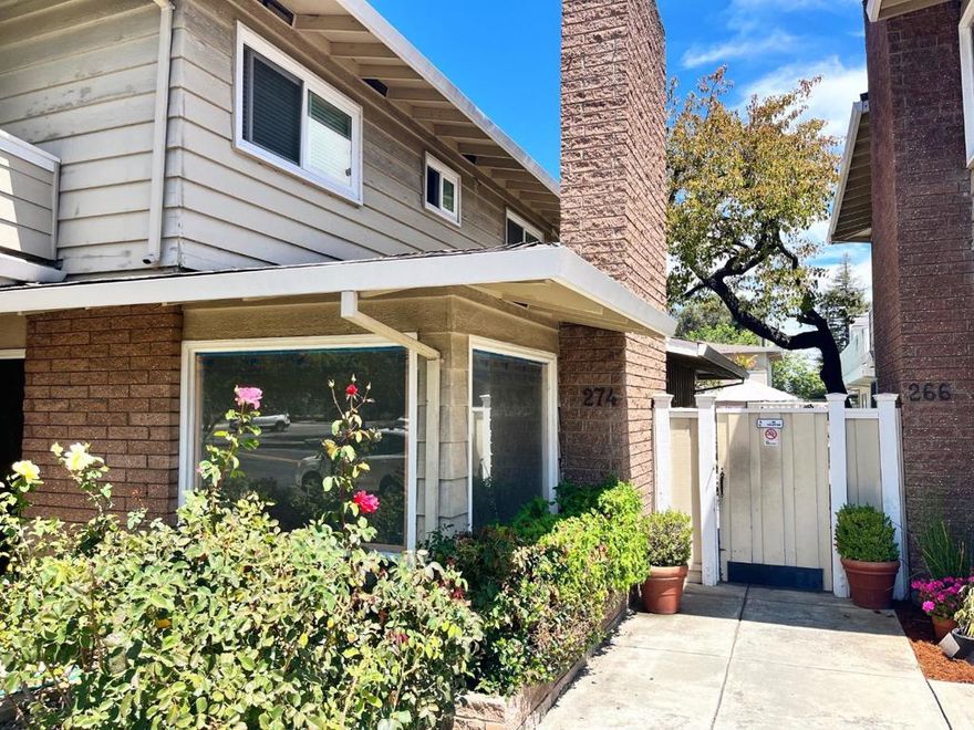 Bright and airy remodeled top floor unit in the highly desirable Cuesta Park neighborhood and proximity to downtown.  Beautiful neutral palette with modern features. This meticulously maintained 2 beds and 2 baths corner unit has an open floor plan, recessed lighting, engineered wood flooring, double-paned windows, living and dining area. The kitchen features ample cabinets for storage, a brand new Samsung refrigerator, quartz countertops, designer tile backsplash, and stainless steel appliances. A bonus room with a door, perfect as a quiet office space. Spacious master bedroom w/ ensuite bath. Convenient in-unit LG laundry. One-car covered carport parking w/storages, EV charger outlet, and plenty of additional parking spaces. The quiet community offers an attractive communal pool. Conveniently located near Ranch 99, Nijiya Market, parks, Stevens Creek trails, high-tech companies, freeways, and more. Excellent top-rated schools. Bubb, Graham, Mountain View High. (Buyer to verify)