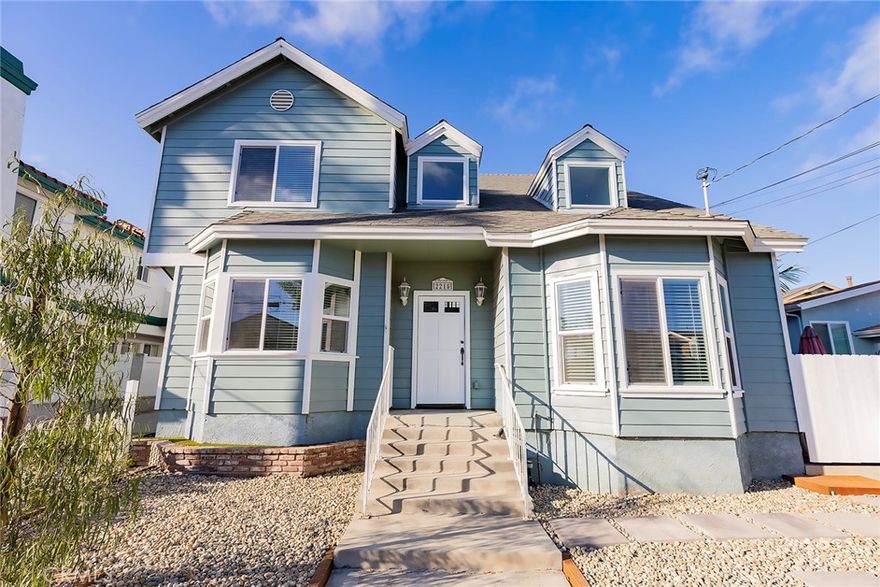 Bright and beautifully updated front unit, offering privacy, comfort, and is detached from the rear unit by its own garage and private upper patio area, this home truly feels like a single-family residence. Enjoy the fresh appeal of newer paint, brand-new flooring, and a fully remodeled kitchen featuring upgraded quartz countertops and modern cabinetry. The home is illuminated throughout with energy-efficient LED recessed lighting, complemented by double-pane windows that help keep utility costs low. The traditional floor plan is thoughtfully designed, offering abundant natural light in most rooms and no shared walls between the bedrooms, ensuring peace and privacy. Primary bedroom has 2 large closets. The primary bathroom includes a skylight, adding to the light-filled, open feel of the space. The front yard boasts drought-tolerant landscaping, perfect for easy maintenance and eco-friendly living. Don’t miss out on this rare opportunity to live in a home that blends modern upgrades with classic charm!