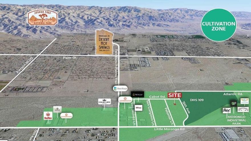■ Desert Hot Springs is the #1 location in Southern California with over 1,400 acres zoned for unlimited cannabis cultivation, extraction and manufacturing with CUP■ Ideally located next to Palm Springs and has convenient I-10 access to serve all of Southern California■ Located in the Desert Hot Springs Industrial Park■ No city manufacturing tax