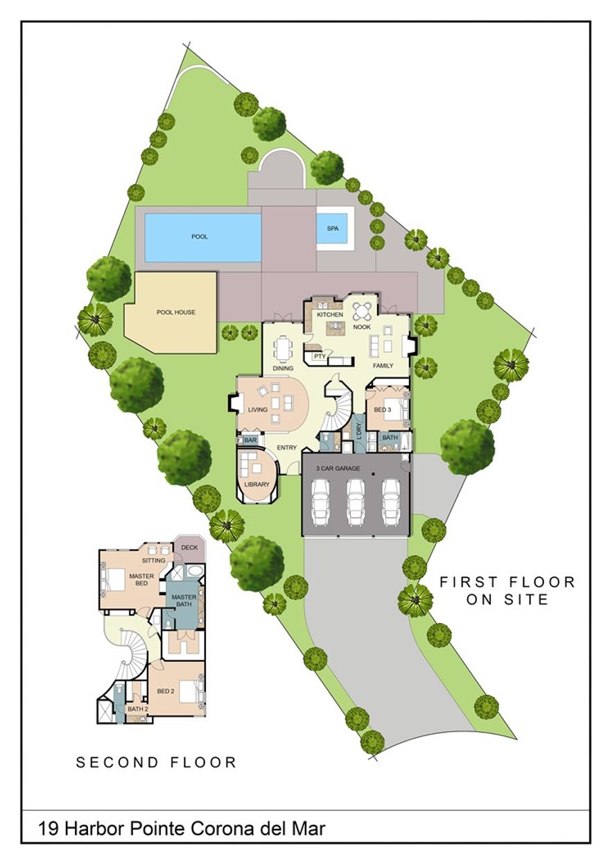 Do you want privacy? Perched on a rare 19000+ square foot level ocean view lot  in gated Harbor Pointe, is your next home! With Mediterranean vibes and only 20 homes in the enclave, you have the advantage of privacy and space, yet closeness to the financial headquarters, prestigious shopping and world class restaurants of Newport's Fashion Island. VALUABLE SIDE NOTE: This is a part of Corona del Mar that is NOT MAPPED as a high fire zone! Great indoor/outdoor living with 3 grassy areas, a giant pool with separate spa...it's a welcoming space for gathering friends and family as well as a peaceful retreat to enjoy both the early coastal fog and the sunset over the ocean. The permitted pool/guest house with its bedroom, kitchen, bath and sauna might be perfect as a home for your guests or family members. All bedrooms are ensuite. Vaulted ceilings in living room and upstairs bedrooms, living and dining rooms accentuate light and grand space. There is a spacious downstairs bedroom suite.You'll love your sanctuary/primary bedroom retreat with its corner fireplace, its 2 story windows, and its secluded ocean view balcony. And check out the separate downstairs office with its 2 story sun lit windows and extensive work area...what a great place to show-off your special awards and trophies. And be sure to check out the private 10+ car driveway!