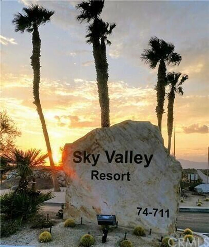 Welcome to the Family Friendly Sky Valley Resort! This Beautifully Remodeled Park Model is a 2 Bedroom, 1 Bath. It's been newly updated with new paint, flooring, fixtures, & toilet. The Kitchen has  new Appliances, Countertops, Sink, Garbage Disposal and a oversized Sub Zero Refrigerator. The house is situated on a double lot with concrete driveway & ample parking. Large Shed with Washer & Dryer hookups. It is fully landscaped front & back with lemon trees. There's a new front deck to relax and take in the gorgeous desert evenings. Enjoy the world renown Geo Thermal Rare Healing HOT Mineral Water that is in the pools and spas! Resort amenities also include Clubhouse, Fitness Room, Saunas, Tennis, Pickle Ball, Chapel, Cafe' Hiking Trails, and a Dog Park. As a resident you can golf at their sister park, Caliente Springs which is a couple miles up the road. This is a gated family park. The property has space rent and is not leased or fee land. Come out and see what you are missing. Short term rentals are allowed with restrictions. Space rent is $876. per month.