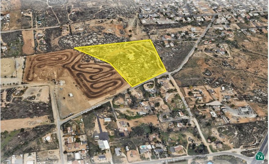 The offering consists of two legal parcel totaling approximately 12.85 acres of land located on Clayton Street within the City of Perris. The property has +/- 500 feet of frontage on Clayton Street, access to public water per the Eastern Municipal Water District, and is located directly adjacent to the Perris Raceway. Additionally, the property is less than a half-mile from Hwy 74 and about two miles from the I-215. The site has an existing mobile home on a permanent structure that was completely renovated and includes a new roof, plumbing, drywall, and interior/ exterior improvements. The property is currently generating $3,500/month in rental income.