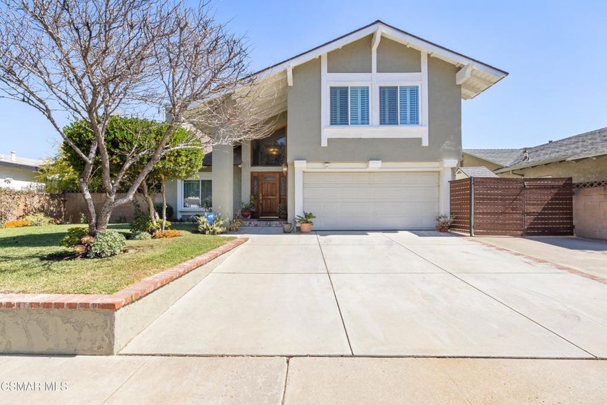 Just in time for the Holidays, don't miss this fabulous 2,115 sq ft, two-story pool home, nestled in the highly desirable Oakcrest neighborhood in East Simi Valley.Step through the beautiful oak and leaded glass door entry, into an  elegant foyer, which sets the tone for generous size rooms and, picturesque views from almost every window!An impressive formal living room with vaulted ceilings, recessed lighting, warm hardwood floors, and a custom marble fireplace, flows through to an open- plan kitchen dining area, with tile flooring and a family room attached, it's the perfect place to entertain family and friends! Beautiful picture windows and sliding doors open to the lush private backyard oasis, with a sparkling pool & spa, covered patio area, and a wonderful array of fruit trees including; pomegranate, oranges, lemon, lime, passion fruit, grape vines and blackberry vines!Remodeled kitchen, with granite counters, custom backsplash, stainless steel appliances, and recessed lighting throughout , plus a pass-through window for easy entertaining in your beautiful backyard! A large ground floor powder room, and lots of storage space, are the perfect addition to this home's lower level. The upper level offers ; 4 bedrooms and 2 bathrooms, with stunning views of the Simi hillsides from every room! The impressively large primary suite has room to lounge and take in those views, with ensuite bathroom and large closets too!Additional features include; Energy efficient paid off TESLA SOLAR,  newer roof, newer HVAC, newer Anlin dual pane windows throughout, new raised panel doors, fresh paint throughout the interior,recently painted exterior...and so much more!Large 2 car garage, RV parking, and mature landscaping front and back.Just minutes from award winning schools, parks, shopping, dining and easy access to the 118 fwy, this home has everything you've been looking for. Quite simply a MUST SEE!