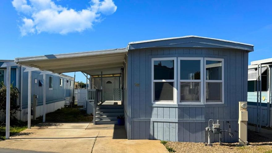 Senior 55+ community living in North Salinas, just outside of City limits! This updated 2 bedroom, 1 bath home features fresh laminate flooring, new carpet in the bedrooms, dual-pane windows and upgraded kitchen and bathroom countertops. Bright, clean and move-in ready. This home offers comfortable low-maintenance living in a well-maintained park close to shopping, dining and commuter access.