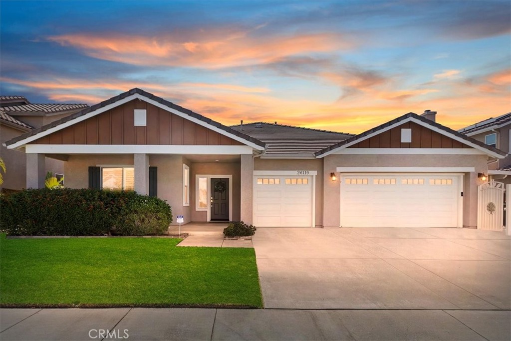 Welcome to this beautifully maintained single-story home in the highly desirable Vintage Reserve community. With exceptional curb appeal and an inviting entry, this 2,591 sq ft residence boasts 5 bedrooms, a 3-car garage, and a thoughtfully designed open floor plan that will immediately make you feel at home. The property also features a large side yard with space to accommodate a small trailer, additional vehicles, or room to enjoy your hobbies—an opportunity that is rare to find. At the heart of the home is the renovated kitchen, featuring crisp white cabinetry with pull-out shelves and soft-close drawers, stainless steel appliances including a 5-burner stove, and a spacious island ideal for meal prep, casual dining, or entertaining. The stainless steel refrigerator is included, making this kitchen truly move-in ready. Plantation shutters, ceiling fans & crown molding add elegance and comfort, while the expansive family room flows seamlessly from the kitchen, creating a warm and inviting space for everyday living. The spacious primary suite is a private retreat with a large walk-in closet and a well-appointed bathroom, while four additional bedrooms offer versatility for family, guests, or a home office. Modern updates include a replaced AC unit and furnace, an advanced built-in HEPA filter system, and 18-panel owned solar for energy savings (no lease). The built-in washer and dryer also remain with the home, adding everyday convenience. Step outside and enjoy a backyard designed for relaxation and entertainment. Extensive hardscape and two Alumawood patio covers—one at the back and another in the generous side yard—provide the perfect setting for gatherings. The outdoor space also includes a built-in BBQ grill and a wrought-iron side gate that enhances privacy and curb appeal. For added enjoyment, the garage includes a sauna that stays with the property, offering a unique retreat right at home. All of this comes with the bonus of being on one of the most attractive, wide streets in Vintage Reserve, giving the neighborhood an open and welcoming feel. With no HOA, a low tax rate, and proximity to parks, award-winning schools, shopping, restaurants, and easy freeway access, this home checks all the boxes. Truly a rare find, it’s a turnkey opportunity to own a spacious single-story home with thoughtful upgrades in one of Murrieta’s most convenient and desirable locations.