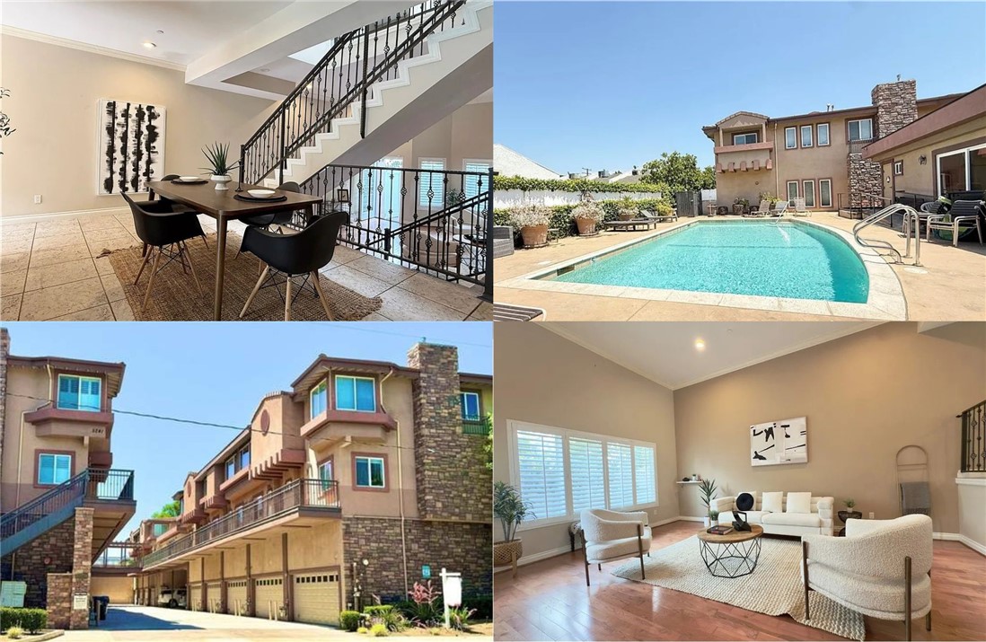 Contemporary and beautifully maintained, this 3-bedroom, 2.5-bath townhome offers 1,740 square feet of living space. Built in 2006, it features a stylish kitchen with granite countertops, maple cabinetry, stainless steel appliances and breakfast bar. The living room opens to a private enclosed deck. The primary suite includes a walk-in closet , bath with dual sinks, granite counters, tiled shower, and a separate soaking tub. Additional features include high ceilings, crown molding, hardwood and travertine flooring, and classic window shutters throughout.
The attached two-car garage provides direct access, a separate storage room/private bonus area ideal for a home office or gym. Community amenities include a swimming pool and a recreation room with a pool table. Conveniently located near schools, shopping, and the 101 freeway, this townhome is move-in ready and a must-see.