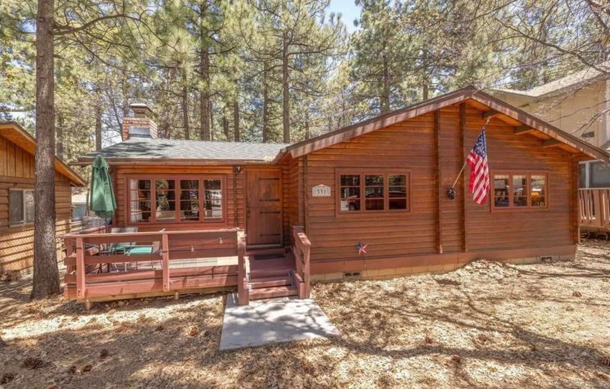 Meticulously Maintained Single Story Rustic Mountain Cabin sits on a Flat Desirable 5,000 sq.ft. Lot with Fully Fenced Backyard. Authentic Wood Interior, Original Hard Wood Flooring, Beautiful Wood Burning Slate Fireplace & Efficient Electric Floor Heaters in Every Room Keep You in Year Round Comfort. The Two Bedrooms are Very Large with a Large Full Bathroom. The Dinning Room Sits Right Off the Kitchen Perfect for Entertaining. Perfect for a Full Time Residence or Vacation Home but Would Also Airbnb Like Gangbusters. This Cabin Comes Fully Furnished  with Very High End Furniture Including Very Expensive Log Beds & Side Tables . Furnished Minus Seller Inventory.