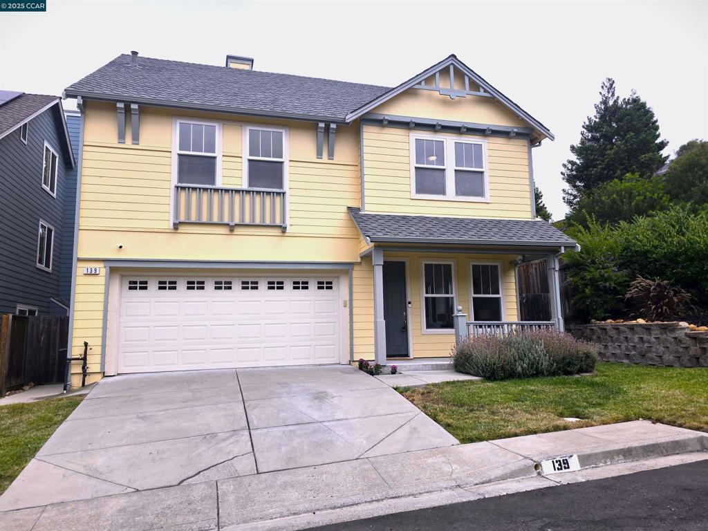 Unique Modern Style Victorian Home in Hercules. Discover this 2002 built, 4 bedroom, 2.5 bath 2749 sq. ft. residence at the end of Camden Lane with scenic trails, park and beach, nearby along the San Pablo Bay. This home features an open floor plan, with stylish kitchen, dining room, living room and fireplace room and powder bathroom, downstairs. Upstairs, the spacious primary bedroom has a large closet with built-in storage. Enjoy the dramatic decor of the ensuite including jetted tub, double sinks and separate shower. There are 3 other bedrooms, a full bath and laundry room upstairs, as well. A fully finished third-floor provides an ideal home office complete with desk and built in cabinetry. This home was recently updated with fresh paint, new lighting, and a refreshed 2 car garage. The charming backyard is low maintenance with slate tiled patio and planted border. Relax on the charming front porch, and take in the welcoming atmosphere of this friendly neighborhood. Enjoy the comfort, charm, and coastal lifestyle this exceptional home has to offer.