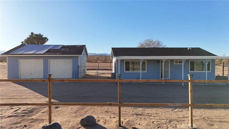 Total remodeled beautiful single story house sits on a 2.5 arcs lot in a peaceful quiet Yuca Valley neighborhood. New roofs,  walls with new insulation, all new electrical wirings, new water piping, new windows, big front porch welcomes you into the huge open all purpose living/family room with recess lights, new laminated water proof  wood look flooring through out the entire,   brand new kitchen with a granite island opens to the grand room, two good size bedrooms with newly remodeled  modern  bathrooms, the entire house windows covered with luxury modern blinds, three split AC/heating units keep the entire house cozy all year long, the best of all, you won't need to spend a penny for the electricity bill since the house powered with Solar which paid off. Hurry to fill in your personal touch to make this home a sweet home.