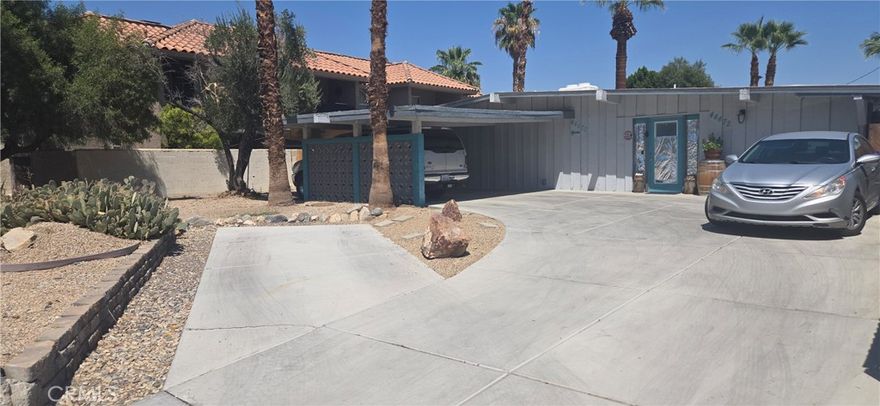 2 Bedroom 1 Bath-- 1/2 half of Duplex with Pool Now Available. This charming 2 Bedroom Duplex is just off Hwy 111 near the Valley's golf cart / biking path. Located within walking distance to food and entertainment, it is the perfect spot to enjoy all that Palm Desert has to offer. The home opens to a large family room with a real brick fireplace for these cool evenings. The cute and cozy kitchen has lots of cabinet space for all your goodies. Both bedrooms offer tile flooring for easy cleaning. There is a washer, dryer and refrigerator included in unit. The back yard is shared with a large semiprivate pool in the middle. Each tenant has their own area for BBQ's and family fun. Central air and heat is include int the unit. Centrally located it is sure to go fast, come and take a look.