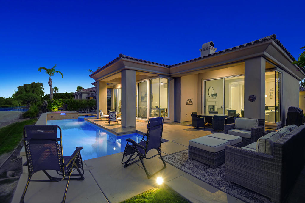 Amazing vacation rental located in the highly desirable golf community of Legacy at Mission Hills Country Club. Enjoy fine desert living with golf course & mountain views combined with a flowing floorplan. No detail has been missed in this spectacular entertainer's home featuring oversized windows and sliding doors which capture picturesque views from every angle. This entertainer's home was recently transformed with new modern finishes and offers 3,038sf, 4-bedroom suites, 4.5 bathrooms, including a detached casita, living room with fireplace and wet bar, family room and dining room. The newly designed modern kitchen features Quartz counters, a waterfall island, stainless-steel appliances, soft close cabinets and drawers. The master suite has direct access to the rear yard and features a luxurious updated bathroom and large walk-in closet. The rear yard is the perfect blend of sunshine, shade and sure to provide endless fun in the lap pool, spa and patio space all with endless views of the double fairway and mountains. This home will comfortably sleep 8 people. Book your dream stay now! RATES: NOV- APR $13,500/MAY-OCT $7,500.