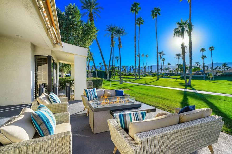 REMODELED. FURNISHED. PANORAMIC MOUNTAIN VIEWS. 32 OWNED SOLAR PANELS.Every once in a while, a home comes along that simply takes your breath away, this fully remodeled and furnished Bayberry Plan is that home. With panoramic mountain, golf course, and sunset views, luxury finishes, and every imaginable upgrade, it's the perfect blend of sophistication and ease.The Chef's kitchen is a true showpiece, where culinary artistry meets everyday luxury. Outfitted with Bosch, KitchenAid, and Thermador appliances, custom cabinetry with interior storage drawers, and sleek quartz countertops, every detail has been thoughtfully designed for both beauty and function.The expansive great room flows seamlessly through folding glass doors to an incredible outdoor living area, capturing that quintessential indoor-outdoor desert experience. Rich engineered wood flooring, automatic blinds, and new windows and sliders fill the home with warmth and light.The primary suite is pure serenity, a spa-like retreat with redesigned bath, custom cabinetry, new sinks and toilets, and resort-inspired finishes. Custom closets and plantation shutters complete the space, while two guest suites feature private baths and window shades. A stylish powder bath adds convenience for guests. Outdoor living reaches new heights here. The spacious south-facing side yard provides extra room and sweeping Southern mountain views, while the west-facing patio captures spectacular sunsets over the 5th green. The electric awning offers shade for lazy afternoons, and the tiled courtyard with a tranquil fountain welcomes you home with peaceful desert ambiance. Every upgrade has been executed with care: 32 owned solar panels, two high-efficiency Trane heat pumps, tankless water heater with Instant Hot, custom built-ins, and all new toilets throughout the home. The garage impresses with epoxy flooring, built-in cabinetry, extra storage, mini-split AC, and a golf cart garage.Privately tucked at the end of a quiet cul-de-sac and just steps from a community pool, this home embodies luxury desert living. At the heart of Desert Horizons, the newly reimagined 40,000 sq. ft. Clubhouse offers elevated dining, vibrant social spaces, and stunning event venues. The 8,000 sq. ft. Fitness & Wellness Center features panoramic views and top-tier equipment, while the brand-new Sports Pavilion offers two tennis courts and eleven premier pickleball courts for every level of play.