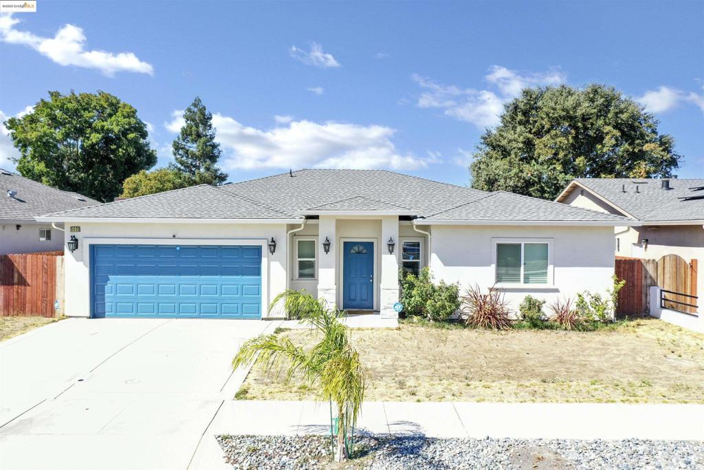 Welcome to this stunning single-story home, built in 2022, offering 4 spacious bedrooms, 2.5 bathrooms, and a thoughtful open floor plan perfect for modern living. Located in a highly desirable Stockton neighborhood, this home is close to excellent schools and beautiful parks, making it ideal for families of all sizes. Inside, you’ll find a beautifully upgraded kitchen featuring quartz countertops, stainless steel appliances, and an island perfect for entertaining. The open-concept living space provides a seamless flow, perfect for gatherings or cozy nights in. The master suite offers a large walk-in closet and a luxurious ensuite bathroom with dual vanities and a walk-in shower. This energy-efficient home comes equipped with solar panels, helping reduce your utility bills while being environmentally conscious. Additional features include luxury vinyl plank flooring throughout, a 2-car garage, and a low-maintenance backyard perfect for outdoor dining and relaxation. This home offers modern features, energy savings, and a prime location. Don’t miss the opportunity to make this beautiful, solar-powered home yours!