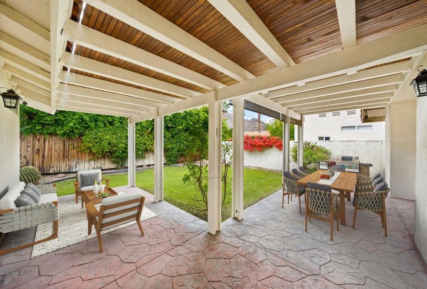 Indulge in idyllic living with this stunning La Quinta home close to nature! Nestled near the base of the mountain range with hiking and biking trails nearby, this is a home for those who love the outdoors as well as a comfortable, modern lifestyle indoors. The layout is light-filled and generous in size with soaring ceilings and an abundance of space to spread out and relax. Soft, neutral carpet flows underfoot throughout the open-concept floorplan with plenty of room for hosting. The kitchen is well-equipped with gas cooking, ample storage, a dishwasher, and skylights to ensure a bright and inviting space. Outside, a covered patio is ready for entertaining, and there is a gorgeous, private yard with mature gardens that provide a lush outlook. The bedrooms are ideal in size, including the master with an ensuite bath featuring dual vanities and an oval soaking tub. This beautiful home is ready for your arrival with an attached two-car garage to complete the perfect layout. You will live only moments from everything you could need, including shopping, schools and dining. Come take a tour to get a sneak peek of your new beginning!