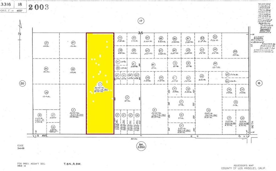 APN: 3316-018-005 
Coordinates: 34.735194, -117.804306 39.68 
Water and Power Located in Front Of Property 
Acres for sale in LA County. This lot is located in Lancaster, CA near the intersection of E Ave G and 180th St E. Large parcel zoned LCA11 agricultural use, per county records. Excellent for agricultural use in a rural area. Electric poles are on the street for future hook up.