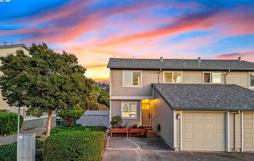 Tucked away in the Hayward Hills, this stylish townhome blends comfort, convenience, and modern upgrades. Step inside to find newly installed modern flooring throughout. The bright, open living space with expansive windows frames the breathtaking views of the regionally protected Greenbelt trails. The recently remodeled kitchen features sleek countertops, updated cabinetry, and modern appliances. Upstairs, the spacious primary suite offers a relaxing retreat with a luxuriously remodeled bathroom (2025), complete with contemporary finishes and a spa-like atmosphere. The unfinished basement in this property offers instant equity potential! Finish to add square footage and value to the home. This one won't last!