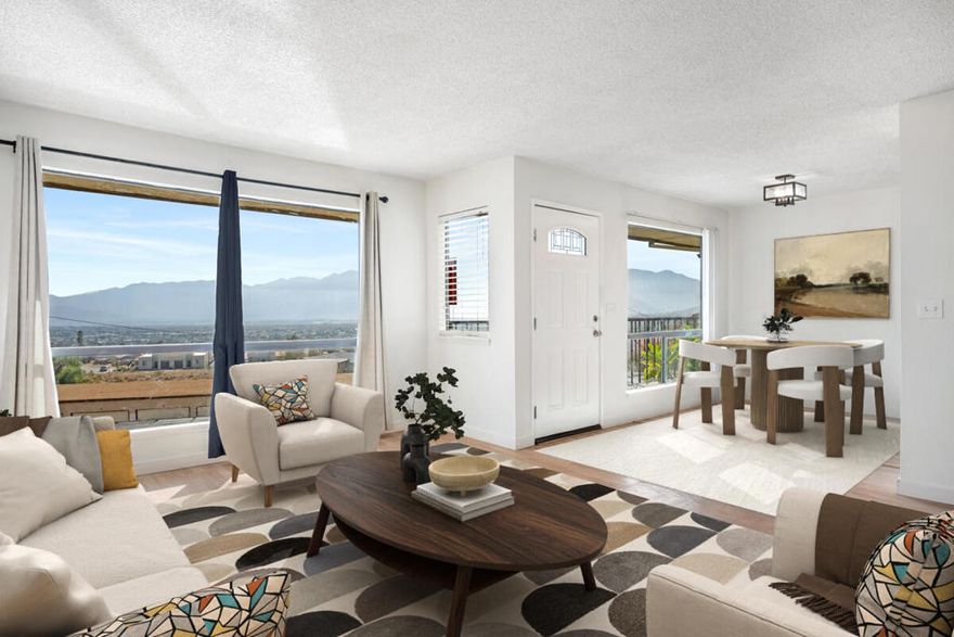 Beautiful Condo with Panoramic Mountain Views Overlooking the Pool. Enjoy stunning mountain views from the living room of this bright and inviting home in Vista Del Jacinto. Large windows fill the space with natural light, creating a warm and open atmosphere. The updated kitchen features quartz countertops, stainless steel appliances, and plenty of cabinet space--perfect for everyday living and entertaining. The well-sized bedrooms offer comfort and functionality, including a primary suite with its own private en suite bathroom.Vista Del Jacinto community amenities include a sparkling pool and spa, and HOA fees cover gas, water, and grounds maintenance. A wonderful opportunity to enjoy resort-style living with incredible views!