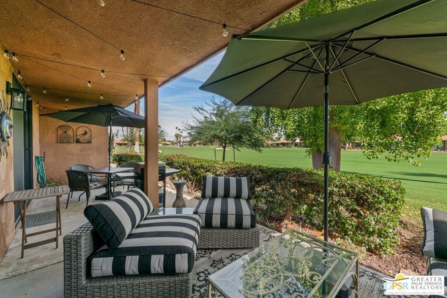 Season | October-April: $7,580 per month. Summer | May-September: $4,200 per month. Available for seasonal rental only, 1 to 6 months. This property is offered exclusively for short-term seasonal stays and long-term leases beyond 6 months are not available. For the most up-to-date availability please visit APEK Rentals online. Wake up to breathtaking mountain sunrises and fairway views in this beautifully updated 2BD/2BA Seville model condo located in the gated Sunrise Country Club. This stylish single-level home features a remodeled kitchen with quartz countertops, spacious bedrooms, and a private back patio that opens directly to the 7th fairway. Community amenities include 21 pools, golf, tennis, pickleball, and a fitness center. The open-concept living and breakfast area offer tray ceilings, recessed lighting, and panoramic golf course views. The remodeled kitchen includes quartz countertops, custom cabinetry, a dry bar, and direct patio access. The primary suite offers sliding doors to the patio and an updated en suite bath with double vanity and walk-in shower. The guest bedroom provides a wall-to-wall closet and courtyard views. Additional highlights include double-door entry, single-story layout with no interior steps, laminate flooring throughout, central air and heat, laundry in garage, and a 2-car garage plus driveway parking. Enjoy golf course and mountain views from the patio in a home designed for both comfort and style, with access to luxury amenities and a prime Rancho Mirage location near Palm Springs, El Paseo, shopping, and dining.